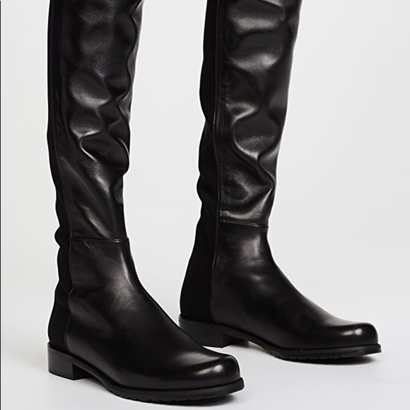 Stuart Weitzman CITY 5050 Black Leather Knee High Stretch Slip On Boot Stretch 8 - Picture 7 of 11